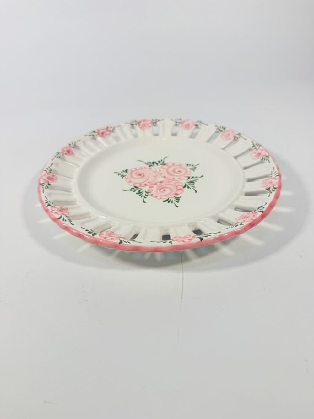 Pottery Reticulated Plate Hand Painted Floral Vintage Vestal Alcobaca Portual Ce - Picture 10 of 16